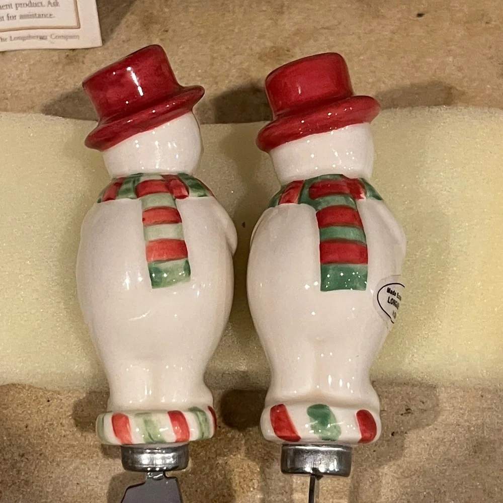 Longaberger Snowman Holiday Spreaders - Red and Green Ceramic 2-Pack